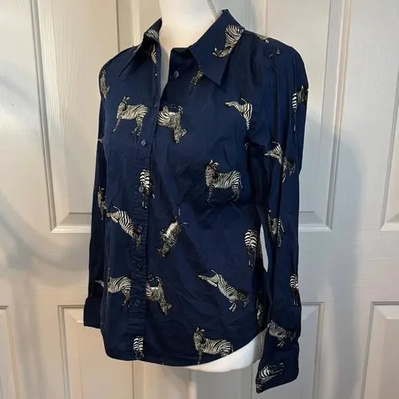 Modcloth Zebra Print Button-Up Shirt - Navy - Picture 2 of 6